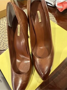 Max Studio Leather Pointed-Toe Pumps in Cognac 8.5m NIB